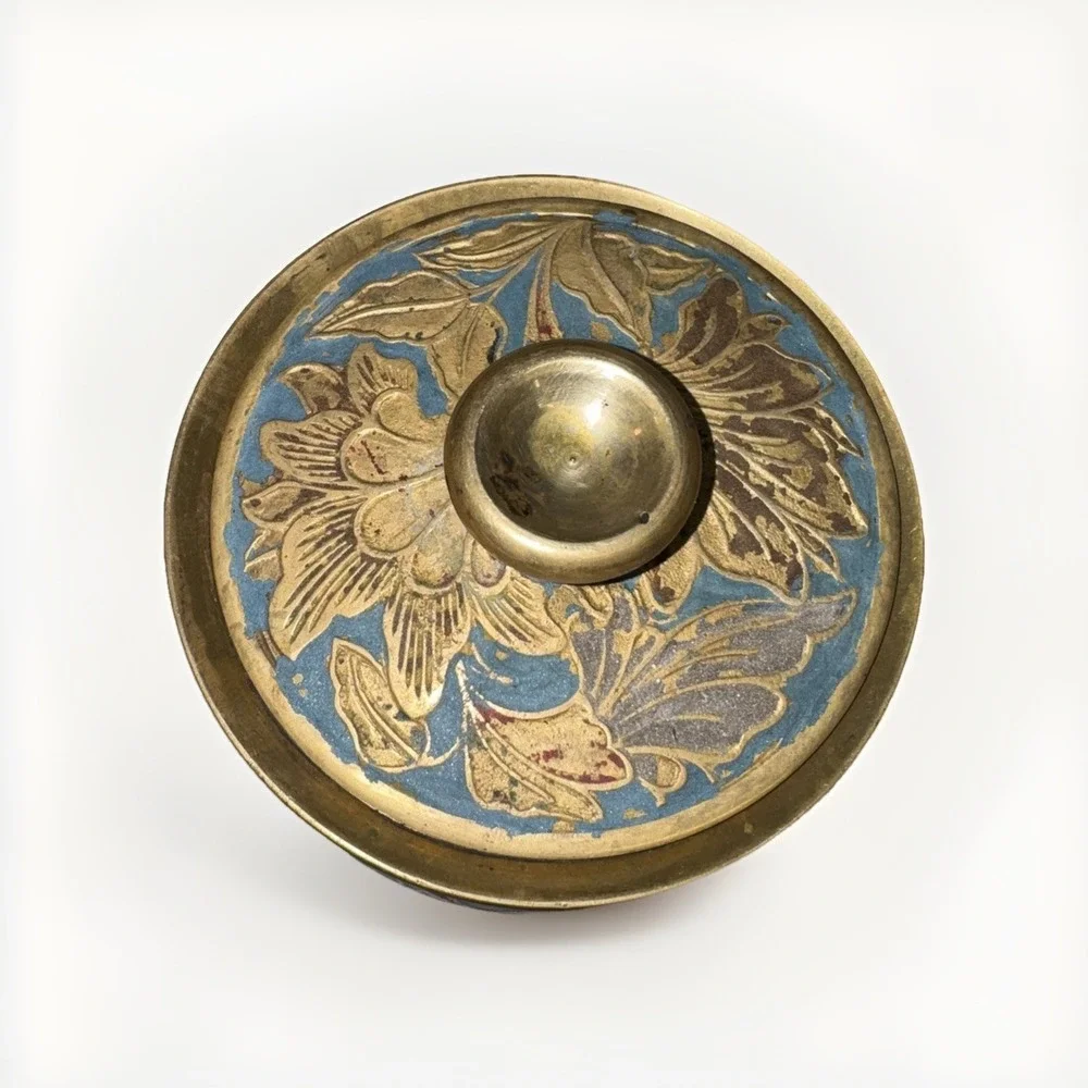Vintage Brass Bowl with Lid Camels and‎ Palm Trees